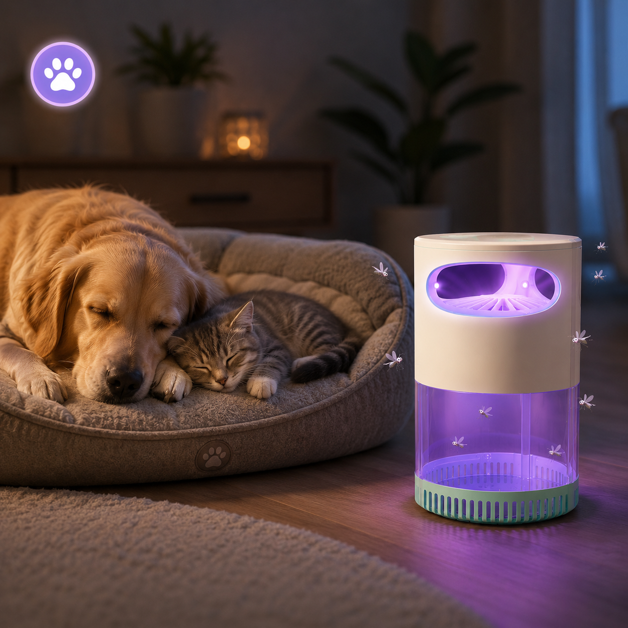 MüGo™ im Schlafzimmer, Hund und Katze schlafen daneben